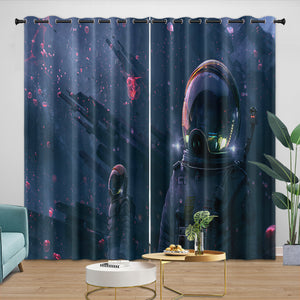 Astronaut Curtains Blackout Window Drapes Kids Room Decoration