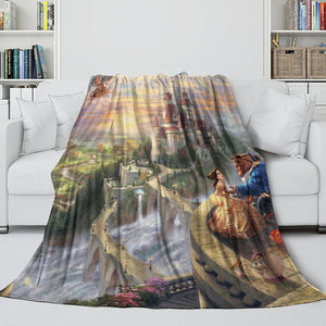 Cartoon Beauty and the Beast Blanket Flannel Throw Room Decoration
