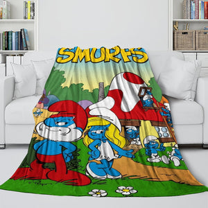 Cartoon Smurfs Blanket Flannel Throw Room Decoration