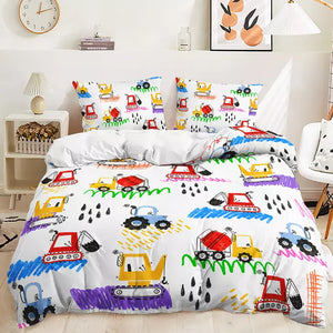 Digger Dump Truck Excavator Bedding Set Quilt Cover Without Filler