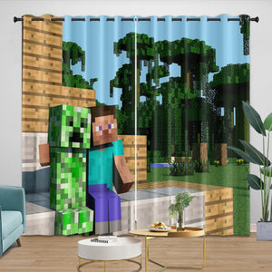 Minecraft Curtains Blackout Window Drapes Kids Room Decoration