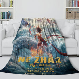 Movie Ne Zha 2 Blanket Flannel Throw Room Decoration