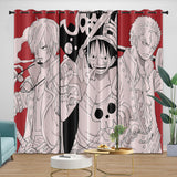 One Piece Film Red Curtains Pattern Blackout Window Drapes Room Decoration