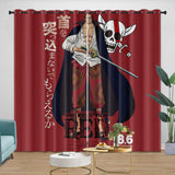 One Piece Film Red Curtains Pattern Blackout Window Drapes Room Decoration