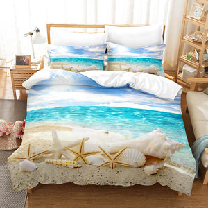 3-Piece Ocean Bedding Set Duvet Cover Set Blue Sea Starfish Bed Sheets - EBuycos