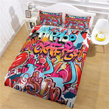 Cafe Hip Hop Street Graffiti Bedding Set Quilt Cover Without Filler
