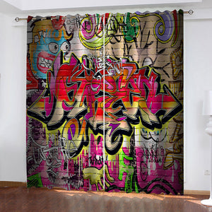 3D Cafe Hip Hop Street Graffiti Curtains Cosplay Blackout Window Drapes Room Decoration - EBuycos