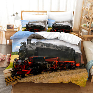 3 Piece Steam Engine Vintage Locomotive Bedding Set Duvet Covers Sets - EBuycos