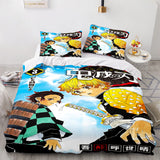Anime Demon Slayer Cosplay 3 Piece Bedding Set Duvet Covers Bed Sheets - EBuycos