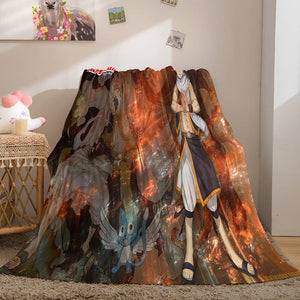 Anime Fairy Tail Flannel Caroset Throw Cosplay Blanket Comforter Set - EBuycos