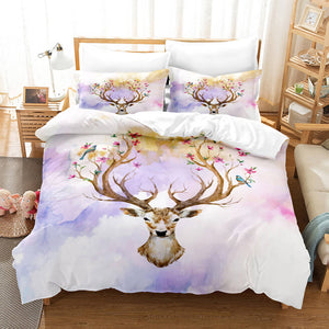 Cartoon Animal Deer Elk Bedding Set Duvet Cover Quilt Bed Sheets Sets - EBuycos