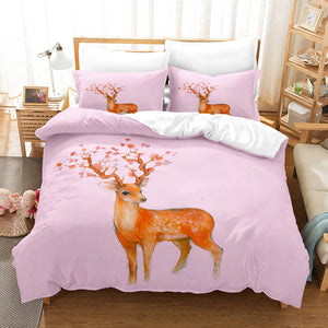 Pere David's deer Bedding Set Elk Duvet Cover Quilt Bed Sheets Sets - EBuycos