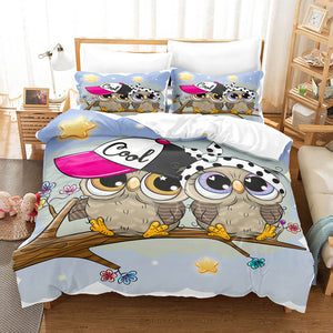 Cartoon Animals Owl Bedding Sets Duvet Covers Quilt Bed Linen Sheets - EBuycos