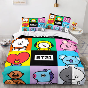 Cartoon BT21 Bedding Set Throw Quilt Duvet Covers Bedding Sets - EBuycos