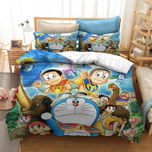 Cartoon Doraemon Cosplay Bedding Set Duvet Covers Comforter Bed Sheets - EBuycos