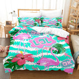 Cartoon Flamingo Bedding Set 3 Piece Duvet Covers Comforter Bed Sheets - EBuycos