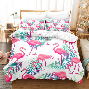 Cartoon Flamingo Bedding Set 3 Piece Duvet Covers Comforter Bed Sheets - EBuycos