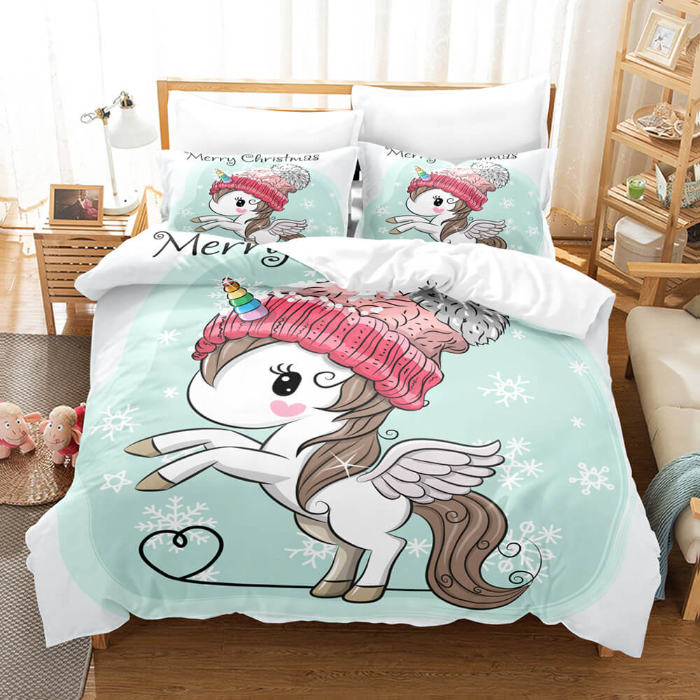 Cartoon Unicorn 3 Piece Bedding Set Duvet Covers Comforter Bed Sheets - EBuycos