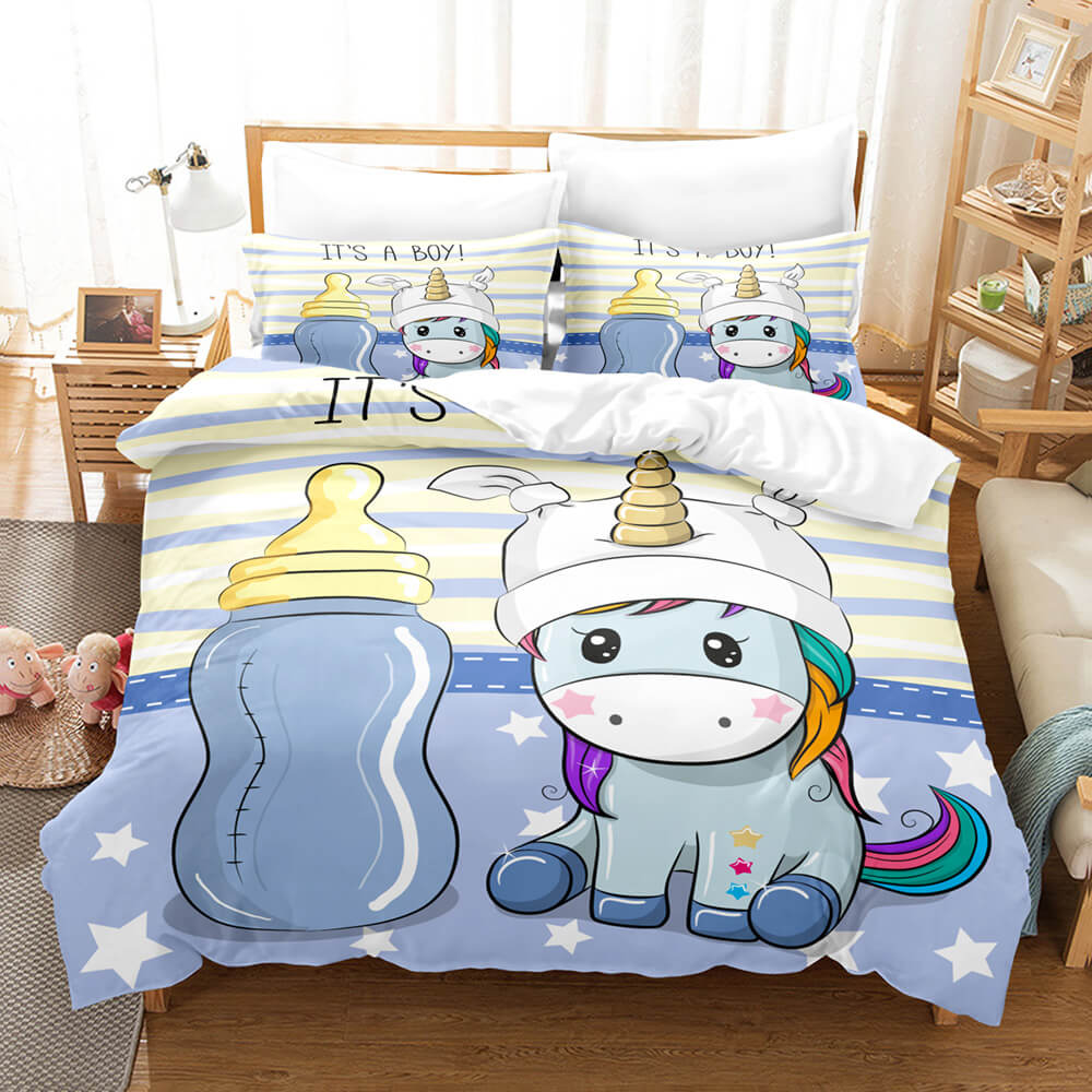 Cartoon Unicorn 3 Piece Bedding Set Duvet Covers Comforter Bed Sheets - EBuycos