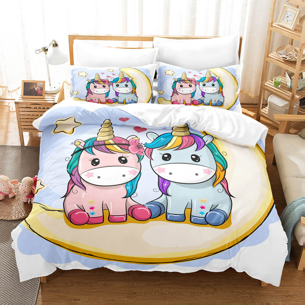 Cartoon Unicorn 3 Piece Bedding Set Duvet Covers Comforter Bed Sheets - EBuycos