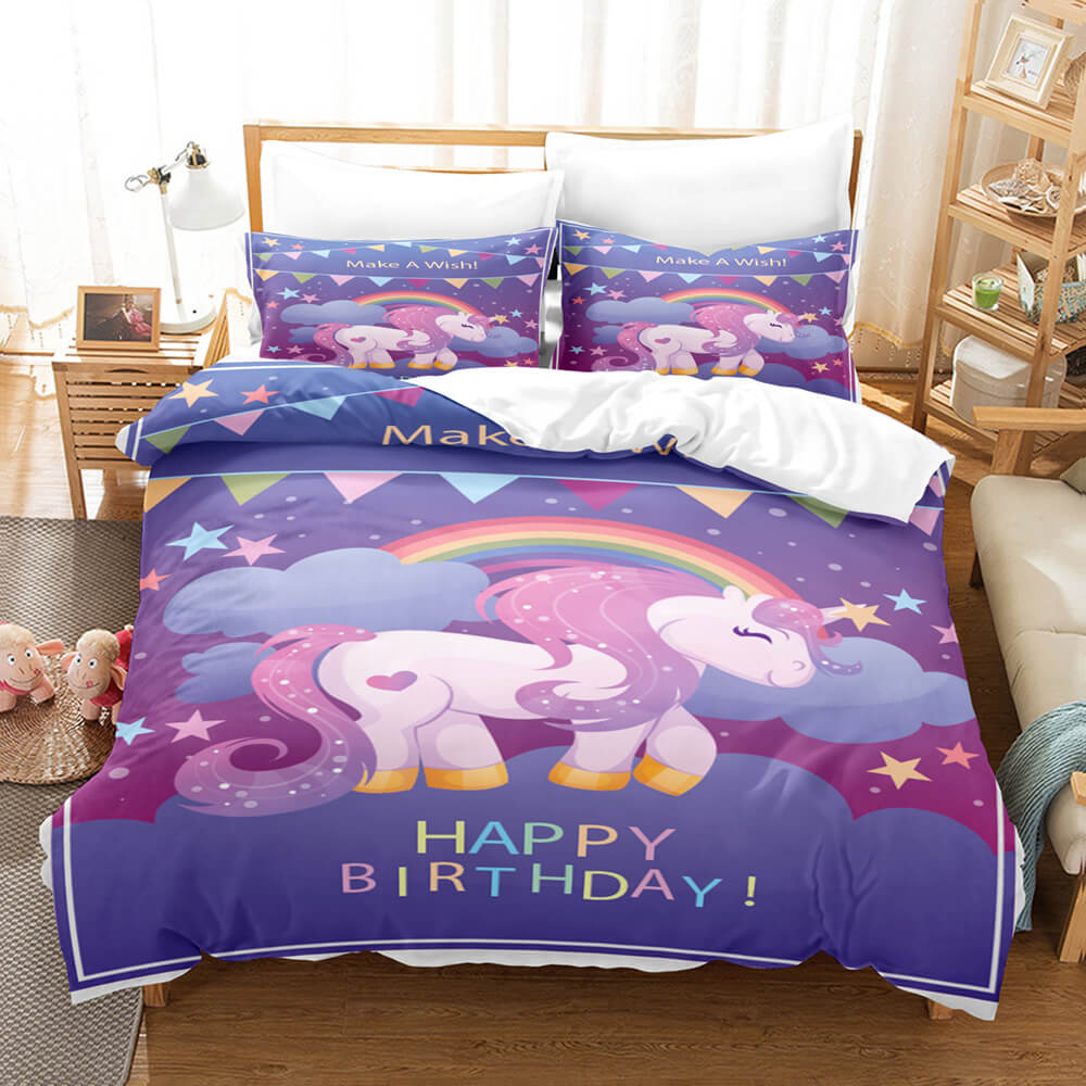 Cartoon Unicorn 3 Piece Bedding Set Duvet Covers Comforter Bed Sheets - EBuycos