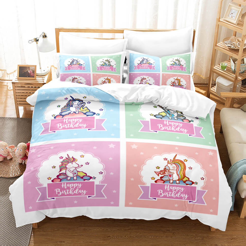 Cartoon Unicorn 3 Piece Bedding Set Duvet Covers Comforter Bed Sheets - EBuycos