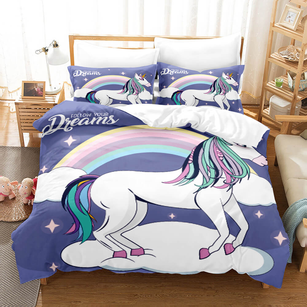 Cartoon Unicorn 3 Piece Bedding Set Duvet Covers Comforter Bed Sheets - EBuycos