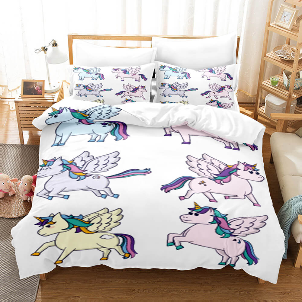 Cartoon Unicorn 3 Piece Bedding Set Duvet Covers Comforter Bed Sheets - EBuycos