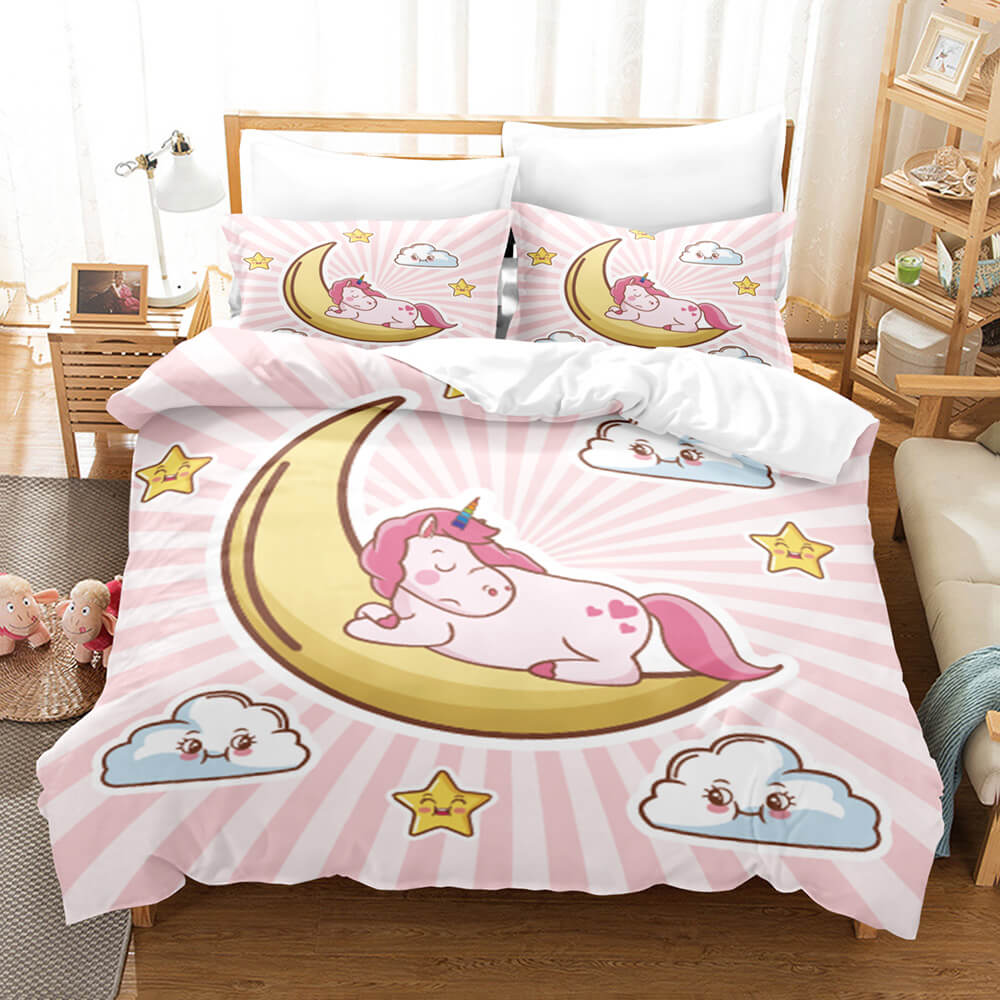 Cartoon Unicorn 3 Piece Bedding Set Duvet Covers Comforter Bed Sheets - EBuycos