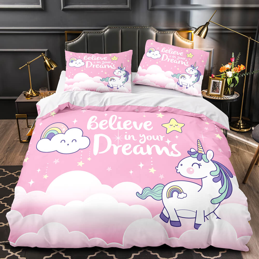 Cartoon Unicorn Bedding Set Quilt Duvet Cover Bedding Sets Kids Gift - EBuycos