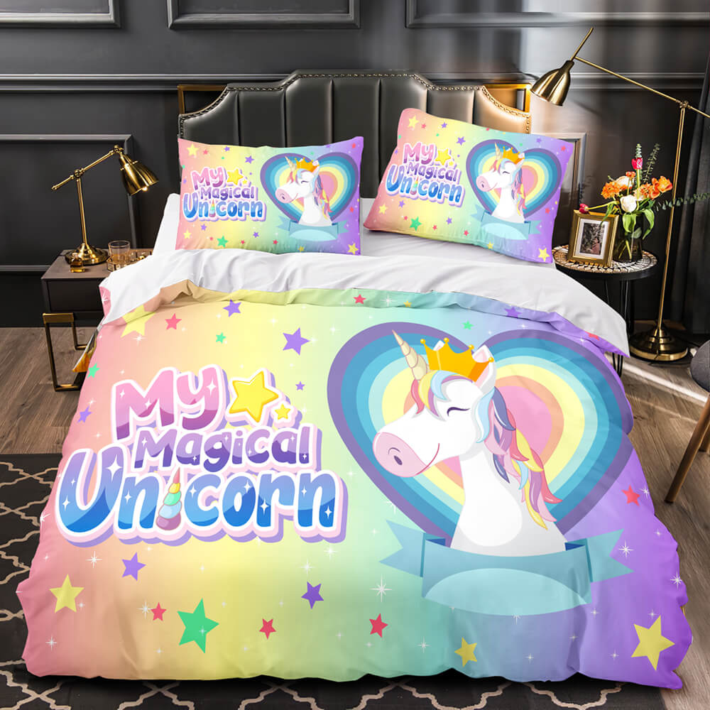 Cartoon Unicorn Bedding Set Quilt Duvet Cover Bedding Sets Kids Gift - EBuycos