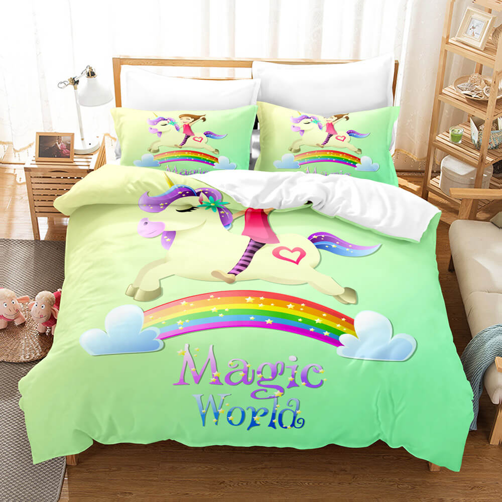 Cute Kids Girls Unicorn Bedding Set Duvet Covers Comforter Bed Sheets - EBuycos