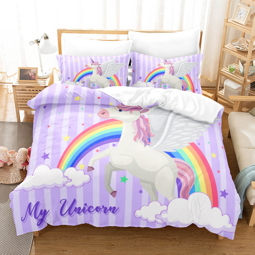 Cute Unicorn 3 Piece Bedding Set Duvet Covers Comforter Bed Sheets - EBuycos