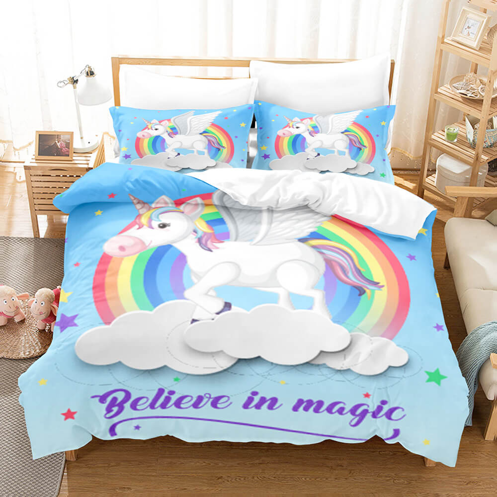 Cute Unicorn 3 Piece Bedding Set Duvet Covers Comforter Bed Sheets - EBuycos