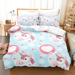 Cute Unicorn 3 Piece Bedding Set Duvet Covers Comforter Bed Sheets - EBuycos