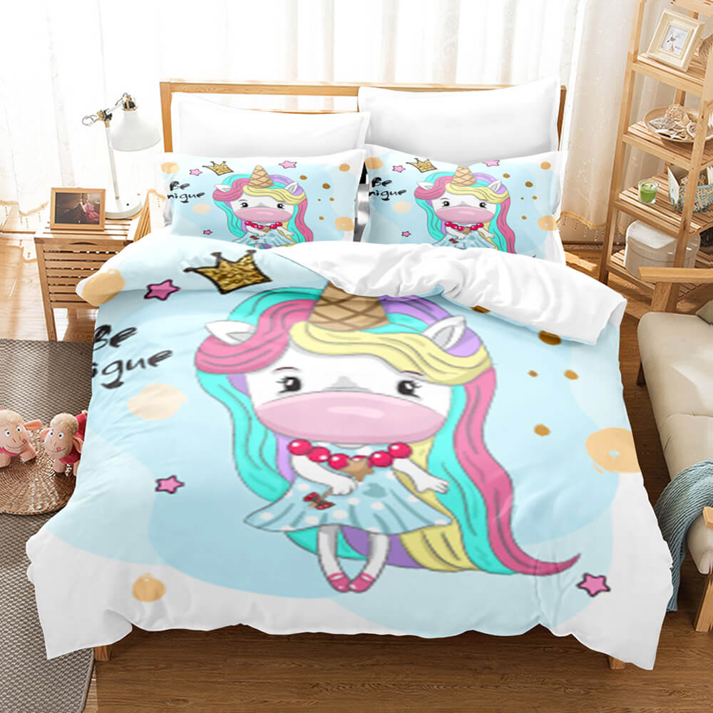 Cute Unicorn 3 Piece Bedding Set Duvet Covers Comforter Bed Sheets - EBuycos