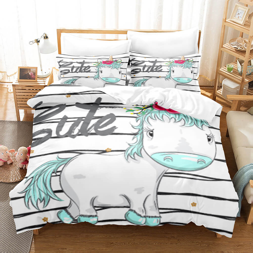 Cute Unicorn 3 Piece Bedding Set Duvet Covers Comforter Bed Sheets - EBuycos