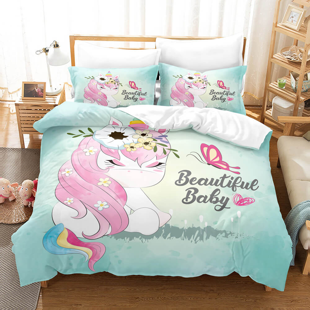 Cute Unicorn 3 Piece Bedding Set Duvet Covers Comforter Bed Sheets - EBuycos