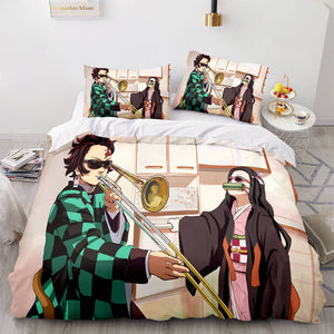 Demon Slayer Cosplay Bedding Set Duvet Cover Comforter Bed Sheets - EBuycos