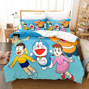 Doraemon Cosplay Bedding Set Comforter Bed Sheets Full Duvet Cover Set - EBuycos