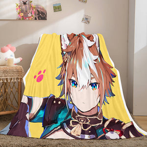 Game Genshin Impact Flannel Caroset Throw Cosplay Blanket Comforter Set - EBuycos