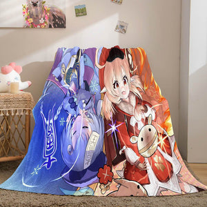 Genshin Impact Aether Lumine Flannel Caroset Throw Cosplay Blanket Comforter Set - EBuycos