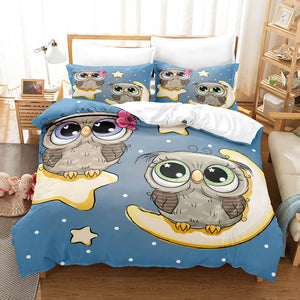 Hand-Painted Cartoon Owl Bedding Set Duvet Covers Quilt Bed Sheets - EBuycos