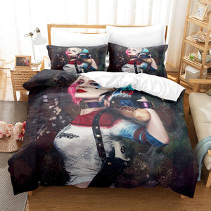 Joker Harley Quinn Cosplay 3 Piece Bedding Set Duvet Cover Bed Sheets - EBuycos
