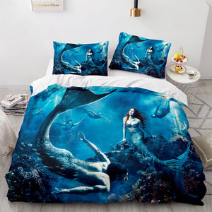 Mermaid Cosplay Bedding Set Full Duvet Cover Comforter Soft Bed Sheets - EBuycos