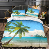 Ocean Beach Themed Coconut Tree Bedding Sets Quilt Duvet Cover Bed Linen - EBuycos