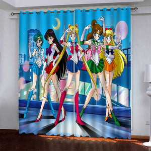 Sailor Moon Pattern Curtains Blackout Window Drapes