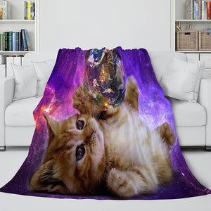 Space Cat Astronaut Cat In Space Flannel Fleece Blanket Nap Wrap Blanket - EBuycos