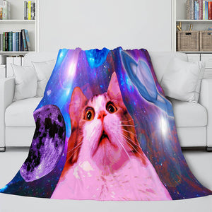 Space Cat Astronaut Cat In Space Flannel Fleece Blanket Nap Wrap Blanket - EBuycos