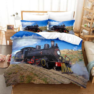 Steam Engine Bedding Set Vintage Locomotive Duvet Cover Bed Sheets - EBuycos